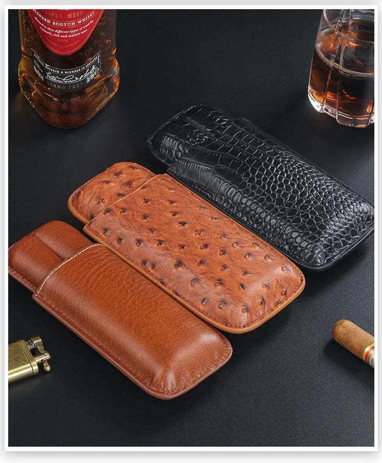 Luxury PU Leather Cigar Case – 2 Cigar Travel Humidor