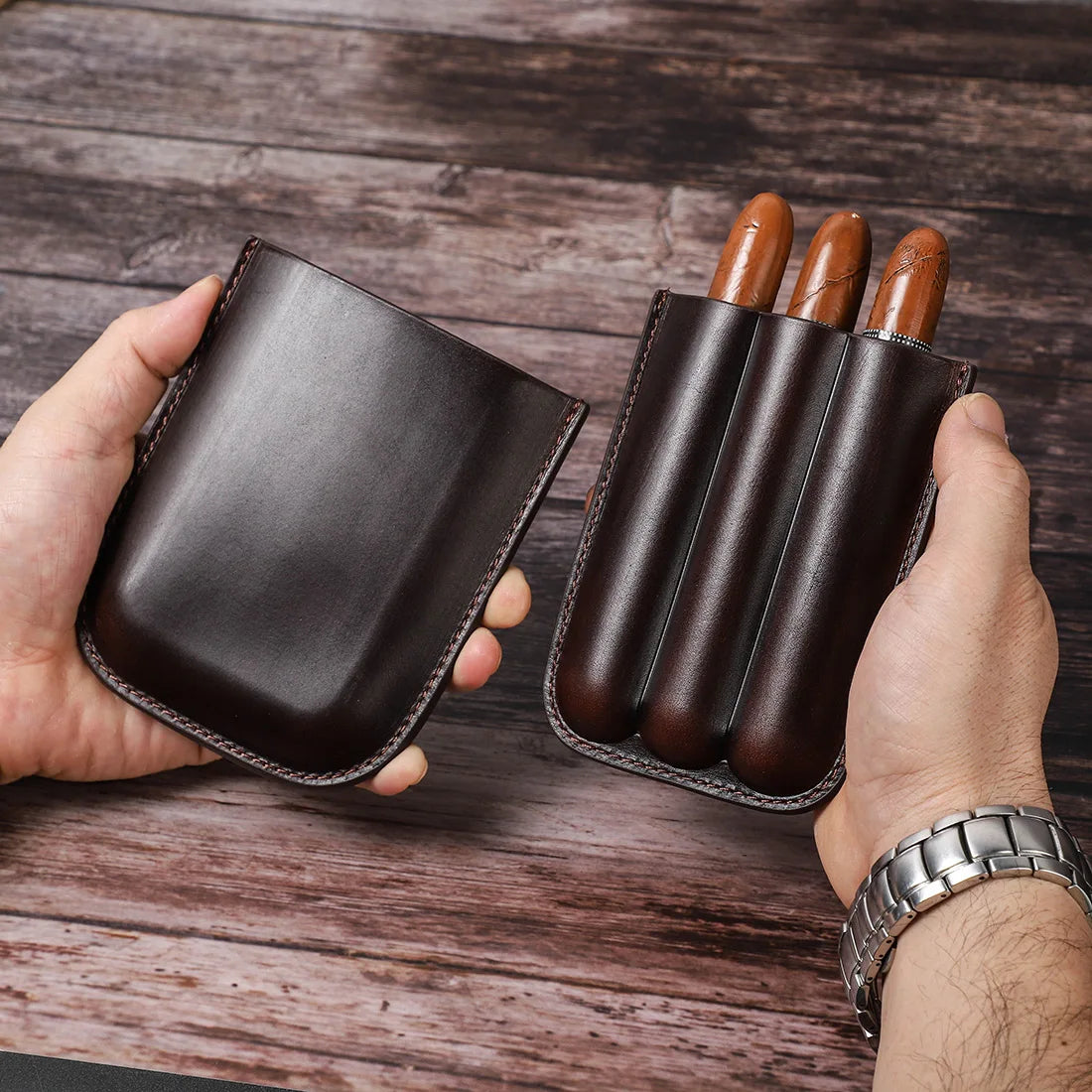 Genuine Leather Cigar Case – Portable Travel Humidor