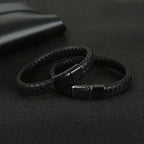 Mibrow Braided Black Leather Men’s Bracelet