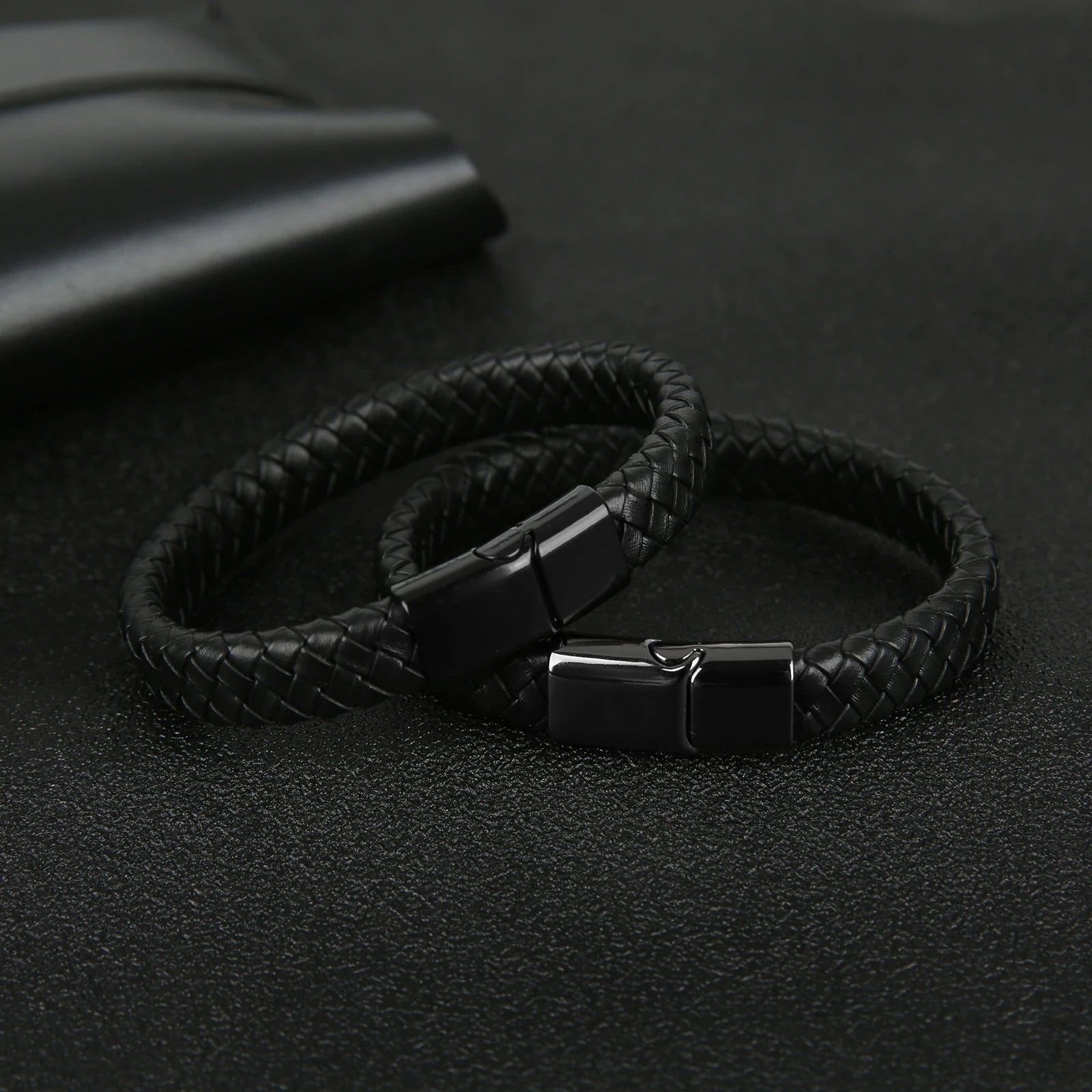 Mibrow Braided Black Leather Men’s Bracelet