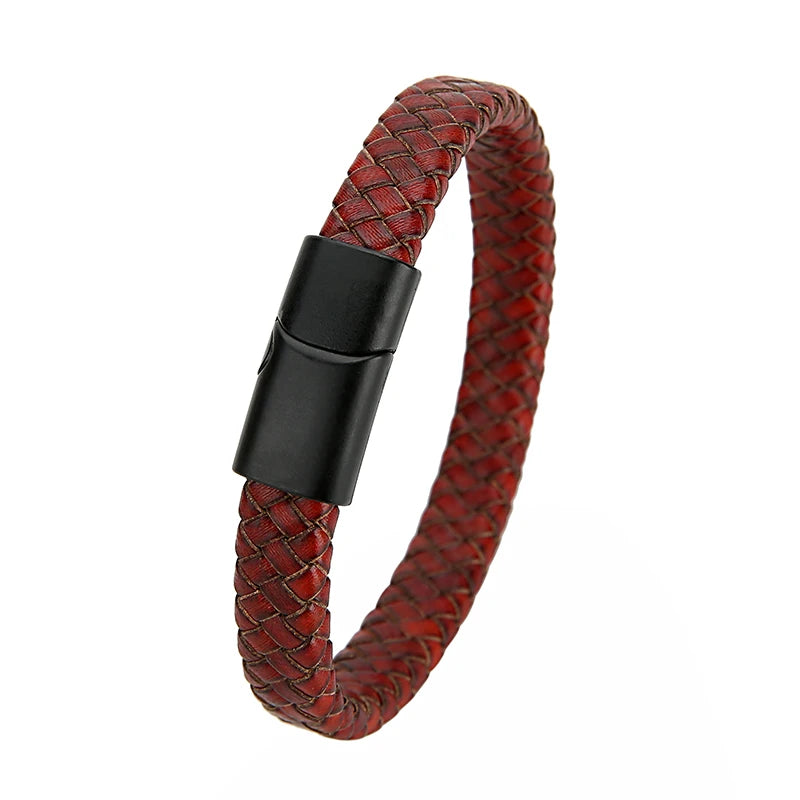 Mibrow Braided Black Leather Men’s Bracelet