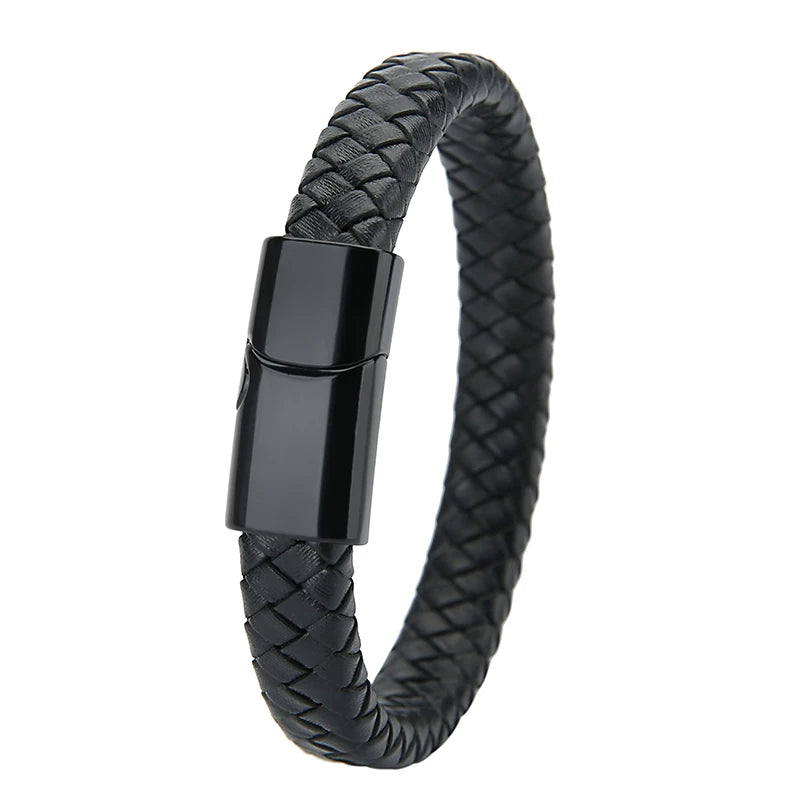 Mibrow Braided Black Leather Men’s Bracelet