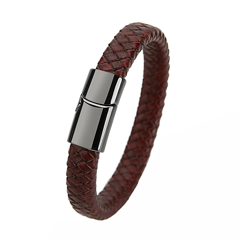 Mibrow Braided Black Leather Men’s Bracelet