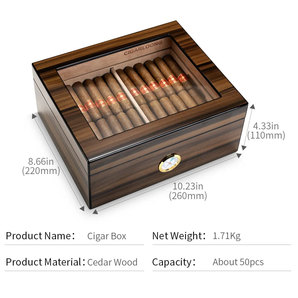 Spanish Cedar Cigar Humidor with Hygrometer – Large Storage Box