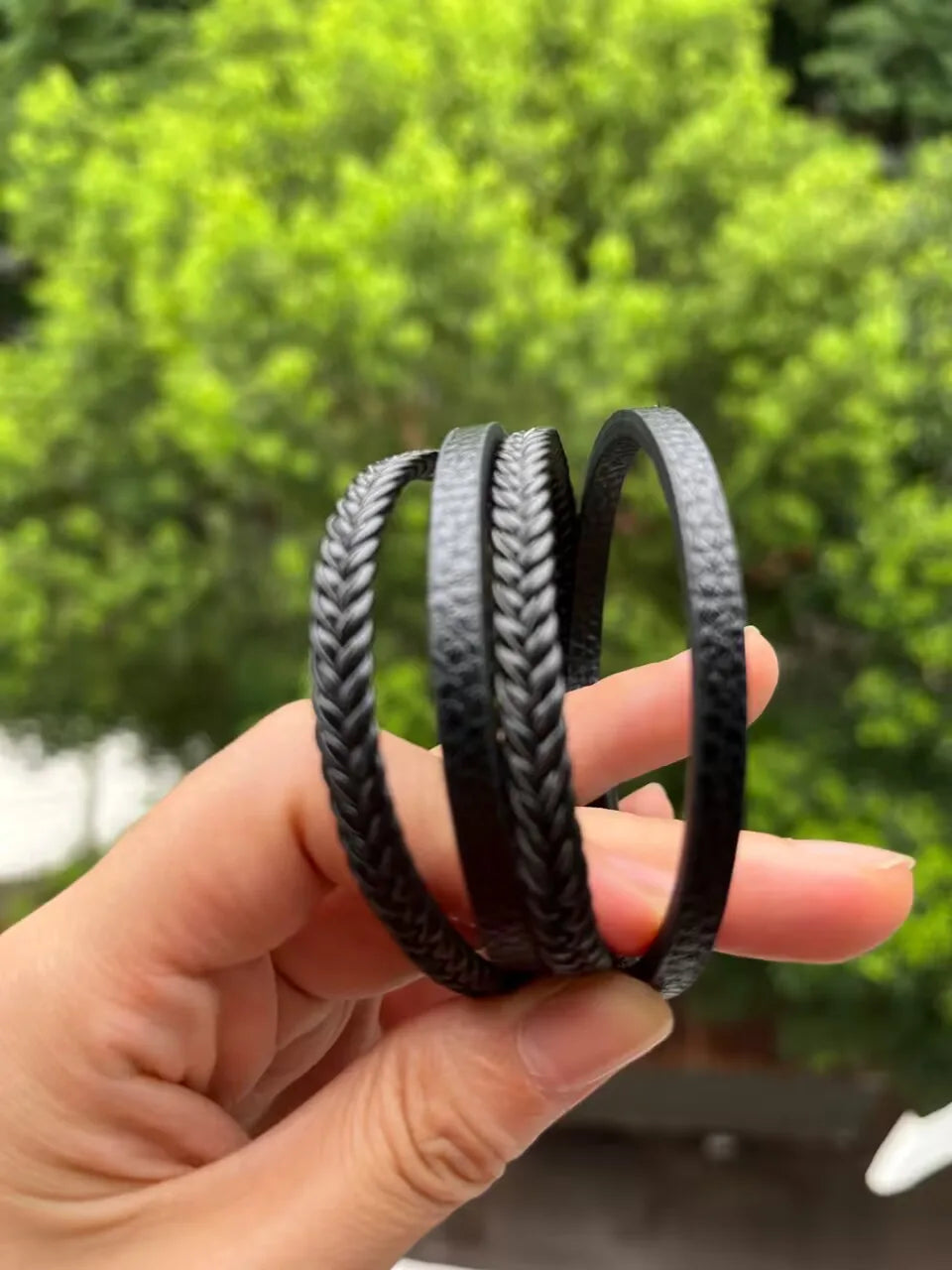 Men’s Leather & Stainless Steel Braided Bracelet
