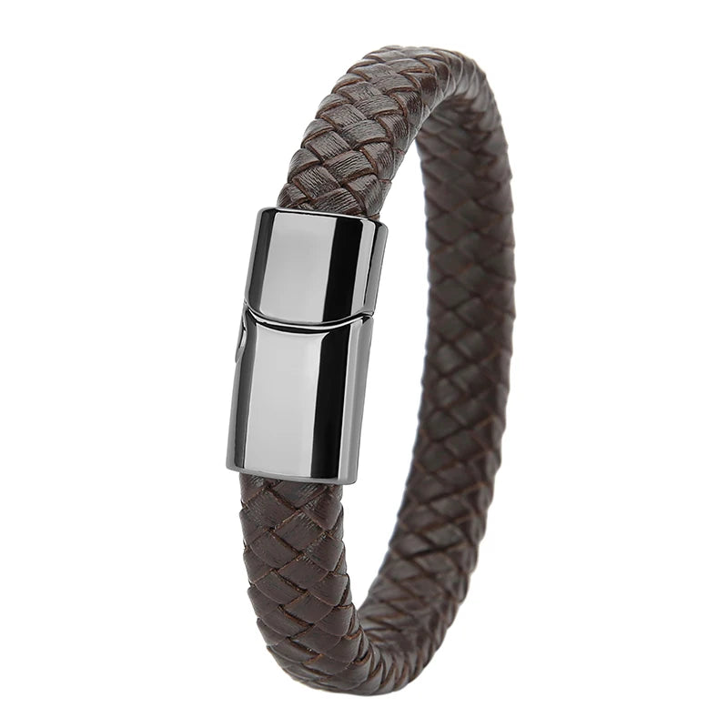 Mibrow Braided Black Leather Men’s Bracelet