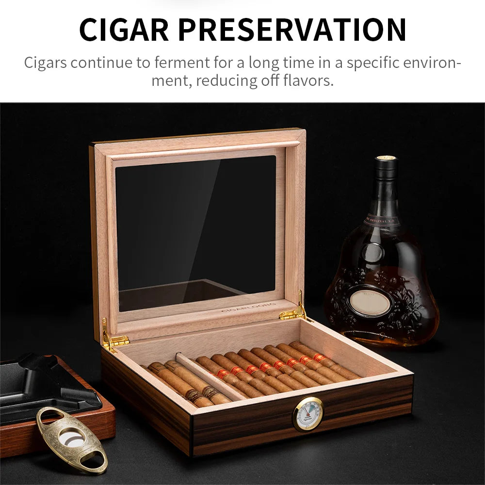 Spanish Cedar Cigar Humidor with Hygrometer – Large Storage Box
