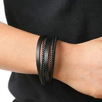 Men’s Leather & Stainless Steel Braided Bracelet