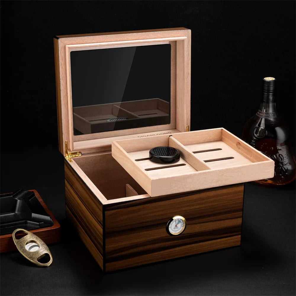 Spanish Cedar Cigar Humidor with Hygrometer – Large Storage Box
